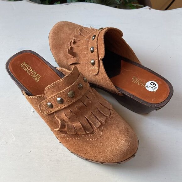 Michael Kors | Michael Kors Slip-On Suede Wooden Mules/Cogs Women’s 6.5 - Picture 11 of 16